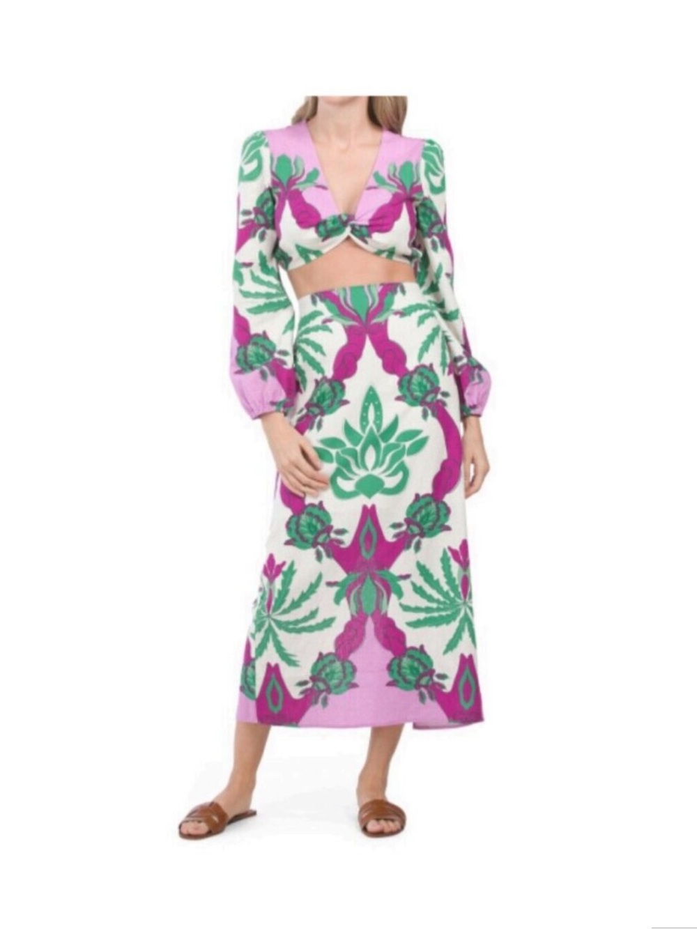 Caroline Constas Twist Front Crop Top & Midi Skirt Set NWT